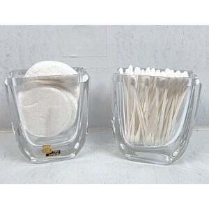 Vtg MCM Skruf Sweden Lead Crystal Pair of 2 Vases Vanity Organizers Signed 3.5"
